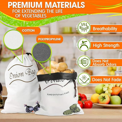 2Pcs Potato and Onion Storage Bags – Reusable Cotton Produce Bags - Image 3