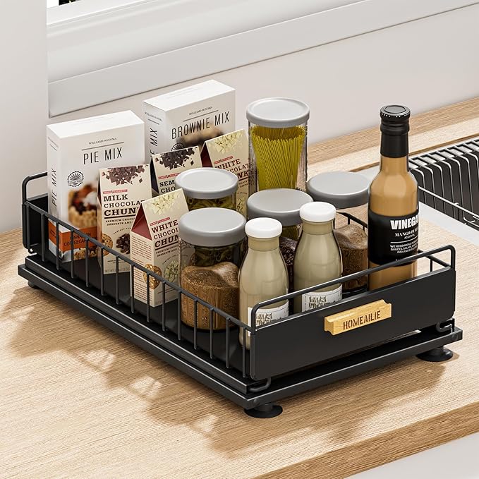 Under Sink Organizer, Single Tier Metal Pull Out Sliding Drawer Shelf by HOMEAILIE