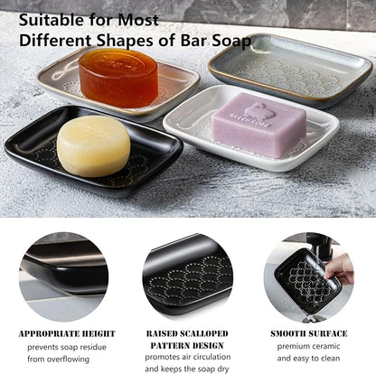 Gomakren Soap Dish for Shower, Ceramic Soap Dishes for Bar Soap Sponge - Image 4