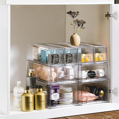 Sorbus Medium Clear Stackable Storage Drawers – 6-Pack Plastic Organizer Bins - Image 6