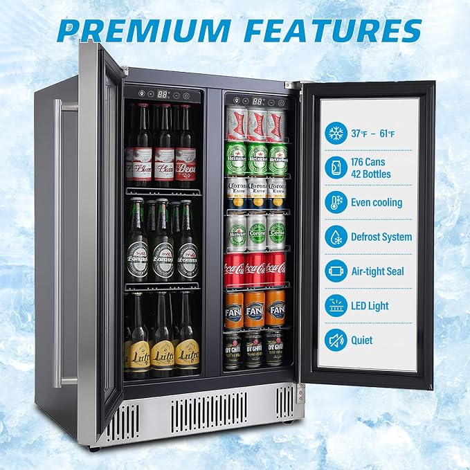 Dual Zone Wine and Beverage Refrigerator, 176 Can 42 Bottle Capacity Cooler - Image 4