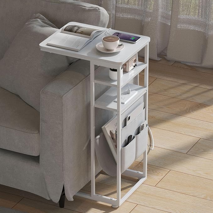 C Shaped End Table with Charging Station, Under Couch Table C-Shaped End Table by Zexvida