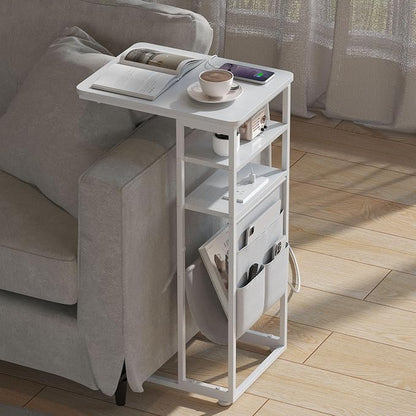 C Shaped End Table with Charging Station, Under Couch Table C-Shaped End Table by Zexvida