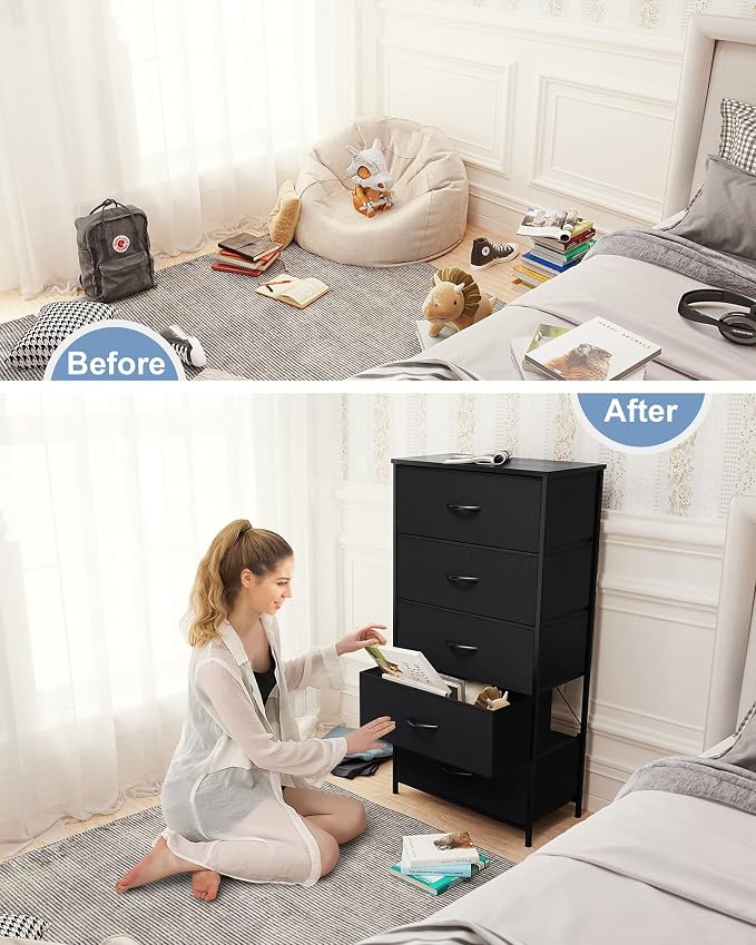 Tall Dresser, Wide Vertical Fabric Storage Organizer, 5 Drawers | Sturdy Steel - Image 4