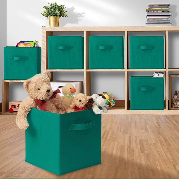Casafield Set of 6 Collapsible Fabric Cube Storage Bins, Teal - Image 5