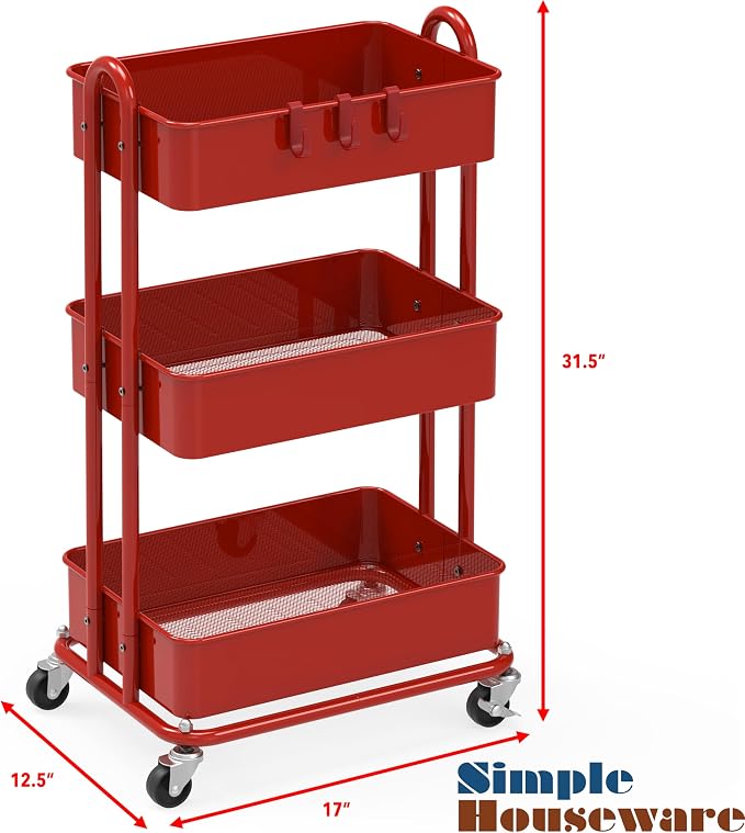 Simple Houseware 3-Tier Heavy Duty Metal Utility Rolling Cart - Image 6