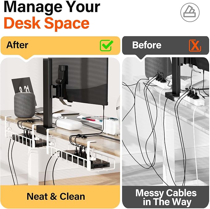 2 Pack Under Desk Tray, 31.4" No Drill Wire Management - Image 3