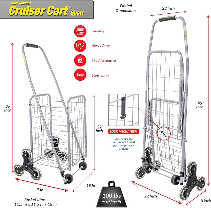 dbest Products Stair Climber Cruiser Cart Sport, Foldable Grocery Cart on Wheels - Image 4