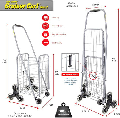 dbest Products Stair Climber Cruiser Cart Sport, Foldable Grocery Cart on Wheels - Image 4