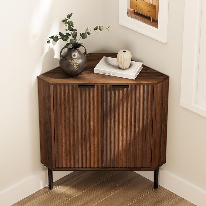 Fluted Corner Cabinet, Modern Small Corner Floor Cabinet by EYYTHUNG
