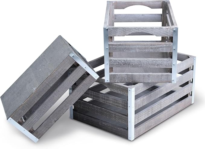 wald imports - Set of 3 Rustic Distressed Wooden Crates by WaldImports