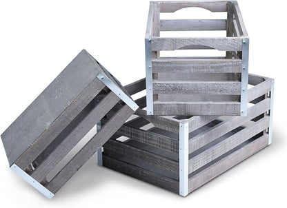 wald imports - Set of 3 Rustic Distressed Wooden Crates by WaldImports