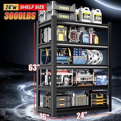 24" W Garage Shelving, 5-Tier Heavy Duty Shelving Unit, 3000LBS Adjustable - Image 3