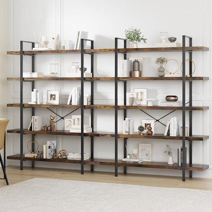 Bookshelf Set of 2, Heavy Duty 5-Tier Industrial Bookcase, 120lbs Shelf Capacity by OtterOasis