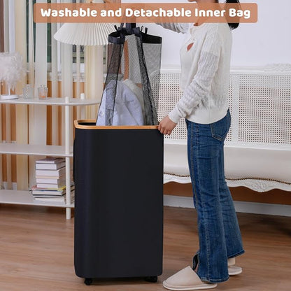 110L Laundry Basket with Wheels, Clothes Hamper - Image 2