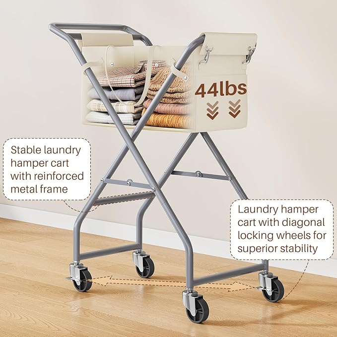 No-Bend Laundry Cart- Rolling Hamper - Image 4