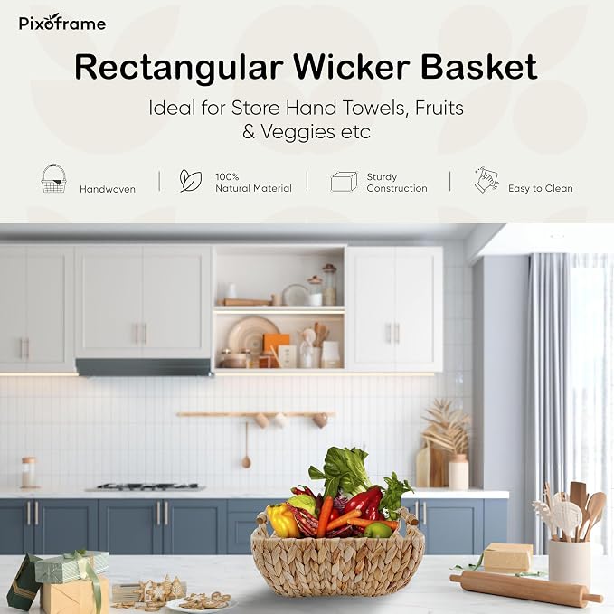 Medium Rectangular Handwoven Wicker Basket - Image 2