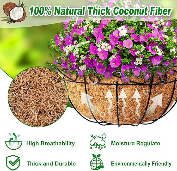 REMIAWY Hanging Basket Coco Liners, Coconut Planter Basket Liners 6 Packs 10 - Image 2