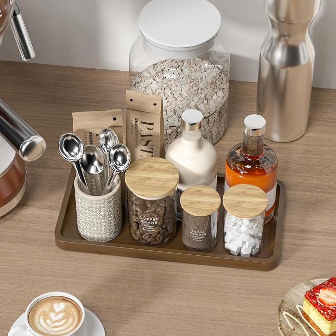 Weenson Bathroom Vanity Tray for Soap Dispenser, Dresser Jewelry, Bamboo - Image 3
