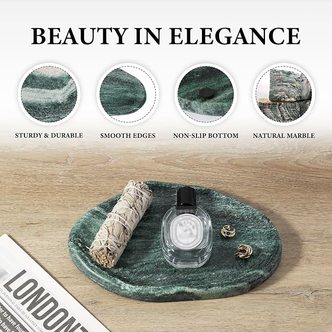Koville Green Marble Cloud Shape Vanity Tray, Serving Stone Key Tray - Image 3