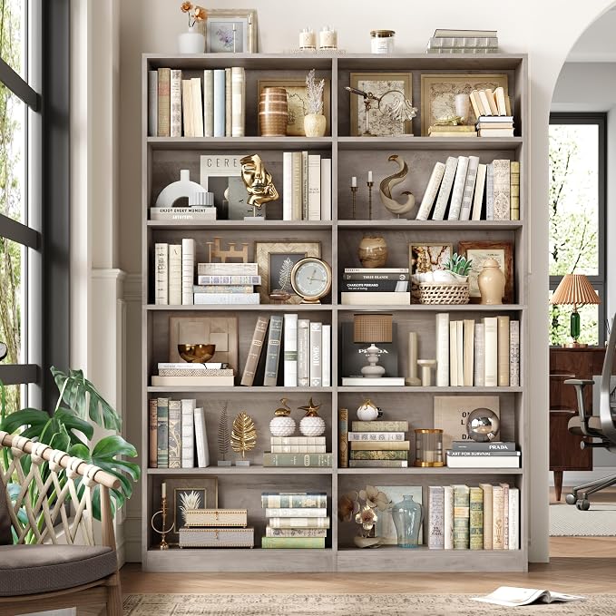 FACBOTALL Bookshelf and Bookcase, 6-Tier Double Wide Bookshelves, Freestanding - Image 2