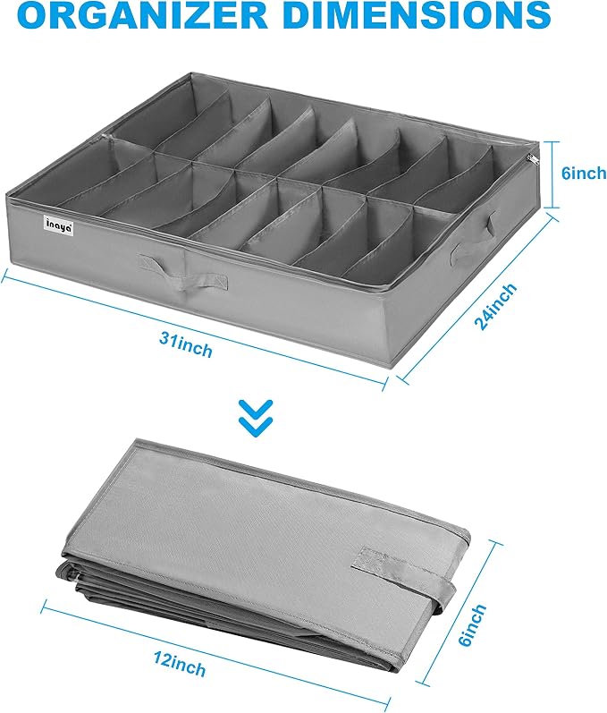 INAYA Under Bed Shoe Storage Organizer Set of 2, Fits 32 Pairs, Underbed Shoe - Image 5
