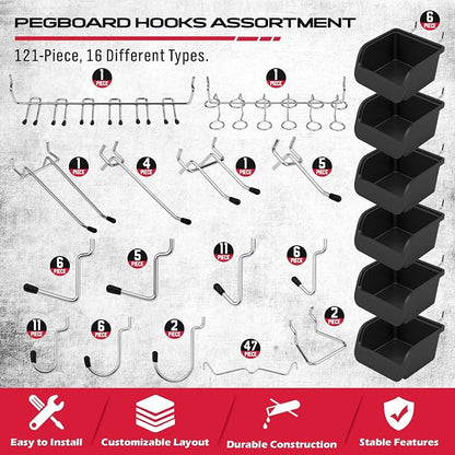 Ultimate 121-Piece Pegboard Hooks Set, Pegboard Accessories - Image 2