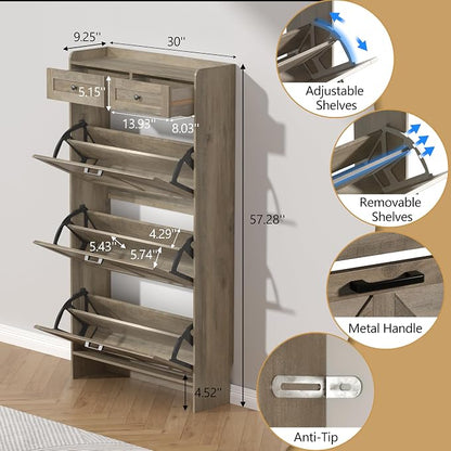 Thacuok Shoe Cabinet with 3 Flip Drawers & 2 Storage Drawers, Rustic Farmhouse - Image 6
