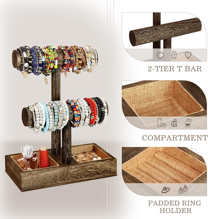 LadyRosian 2 Tier Wooden Display Jewelry Accessory Stand Jewelry Bracelet - Image 3