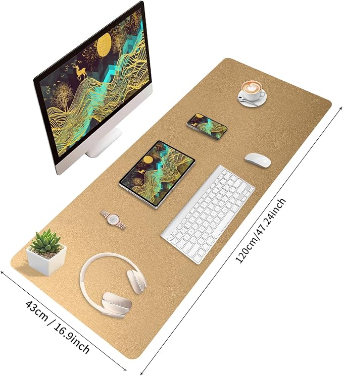 Bloss Gold Leather Desk Mat 47.2" x 16.9", Large Keyboard Pad - Image 3