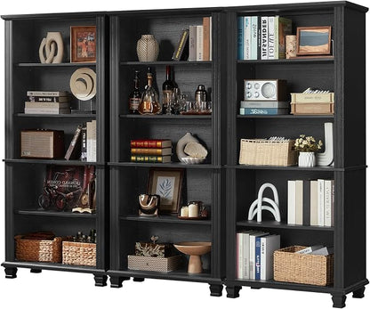 70" Tall Black Bookshelf, 5 Tier Wooden Book Shelf by SAVORLIFEFurniture