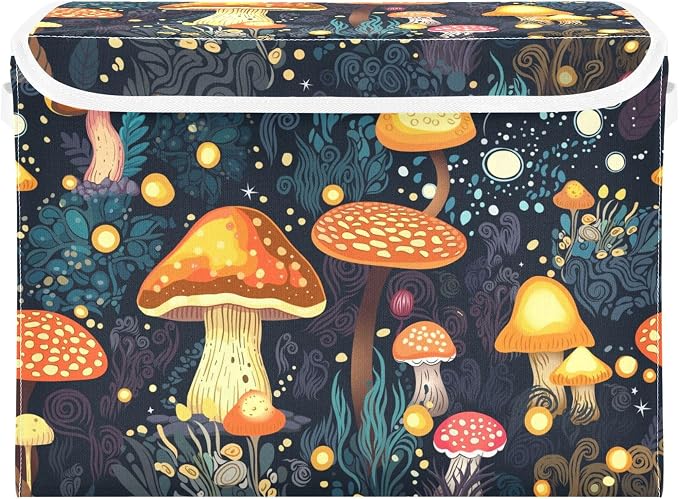 Mushrooms Storage Bins with Lids and Carrying Handle, Foldable Storage Boxes by LLCxigua