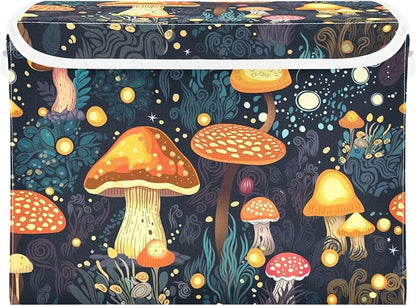 Mushrooms Storage Bins with Lids and Carrying Handle, Foldable Storage Boxes by LLCxigua