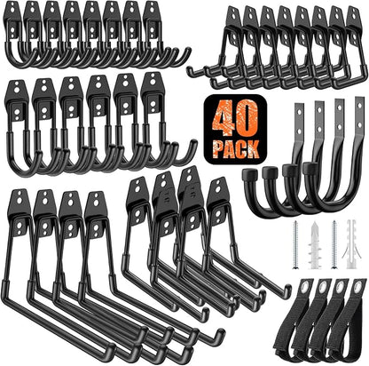 40 Pack Heavy Duty Garage Hooks, Solid Steel Wall Mount Hangers, by MIKRUI