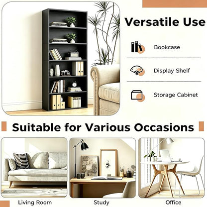 HealSmart 6 Tier Bookcase, Industrial 6 Book Shelf, 9.2" D x 23.8" W x 63" H - Image 6
