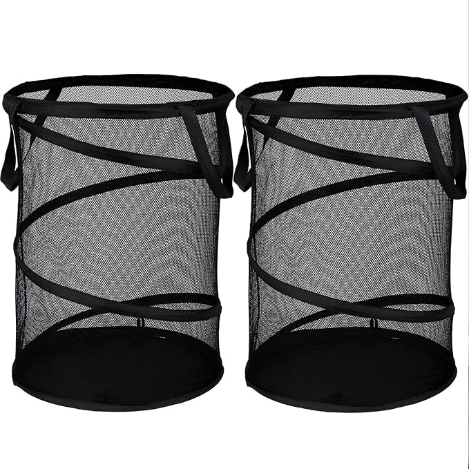 BATTOO 2 Pack Black X-Large Collapsible Laundry Basket Foldable Mesh Pop Up by BATTOO