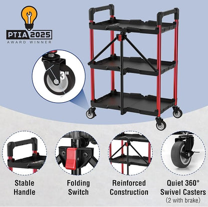 WORKPRO 3-Tier Collapsible Service Cart, 210 LBS Foldable Utility Service Cart - Image 5