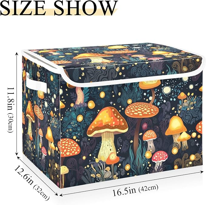 Mushrooms Storage Bins with Lids and Carrying Handle, Foldable Storage Boxes - Image 3