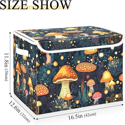 Mushrooms Storage Bins with Lids and Carrying Handle, Foldable Storage Boxes - Image 3