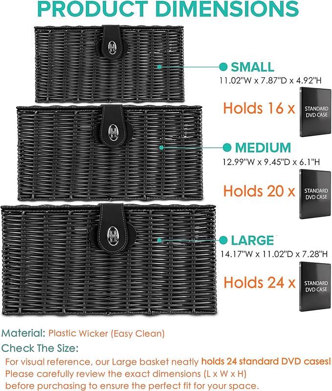 Set of 3 Woven Wicker Storage Basket Box - Image 3