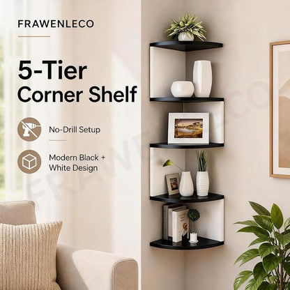 No-Drill Corner Shelf Wall Mount, 5-Tier Floating Corner Bookshelf - Image 2