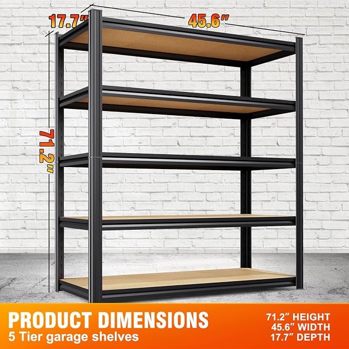 Storage Shelves, Adjustable Shelving Unit, 5T Wood Garage Shelving, Heavy Duty - Image 3