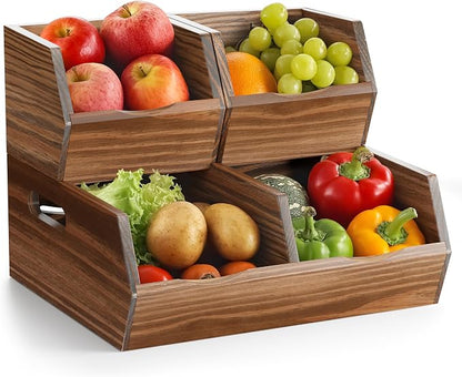 Acacia Wood Pantry Storage Bins – Stackable Open Front Kitchen Baskets by NAGAWOOD