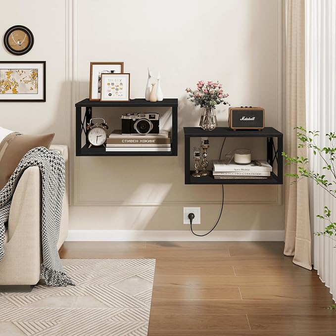 Homode Floating Nightstand, 2 Tier Wall Mounted Nightstand - Image 8