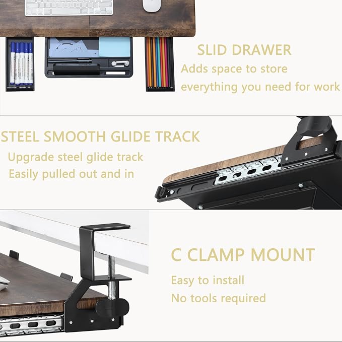 ETHU Keyboard Tray Under Desk, Ergonomic Corner Keyboard Tray - Image 4