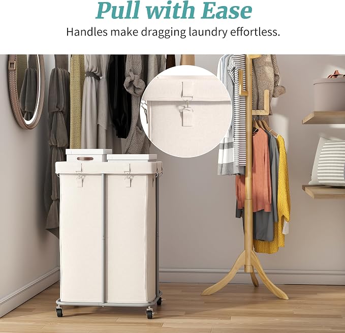 155L Laundry Hamper with Wheels, Rolling Laundry Basket with Metal Frame and - Image 8