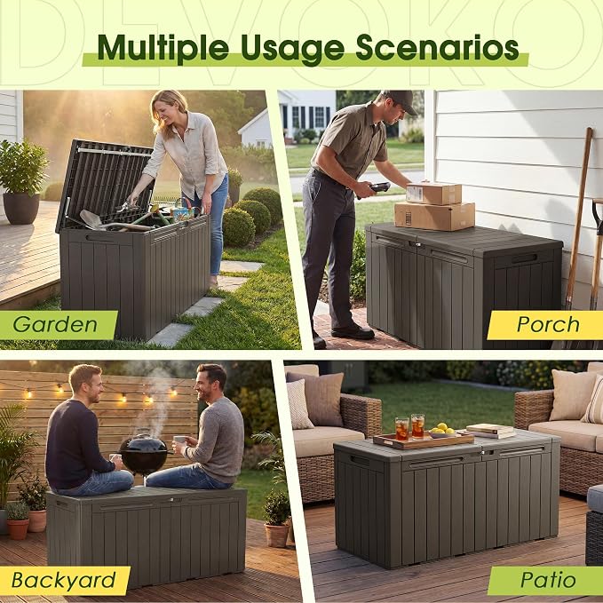 Devoko 100 Gallon Outdoor Storage Box, Waterproof Resin Deck Box - Image 4