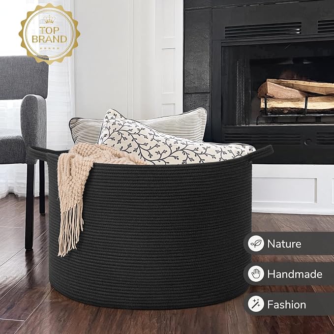 INDRESSME 115L Extra Large Black Blanket Basket, Dog Toy Bin Shoe Baskets Toy - Image 7