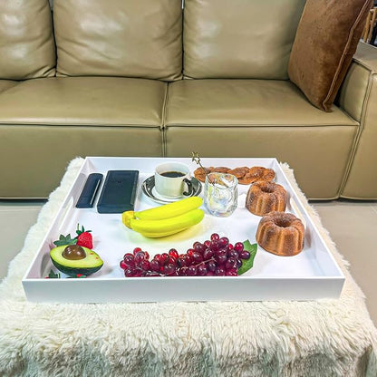 White Rectangular 18x20 Inches Acrylic Ottoman Tray Decorative Serving Tray - Image 3