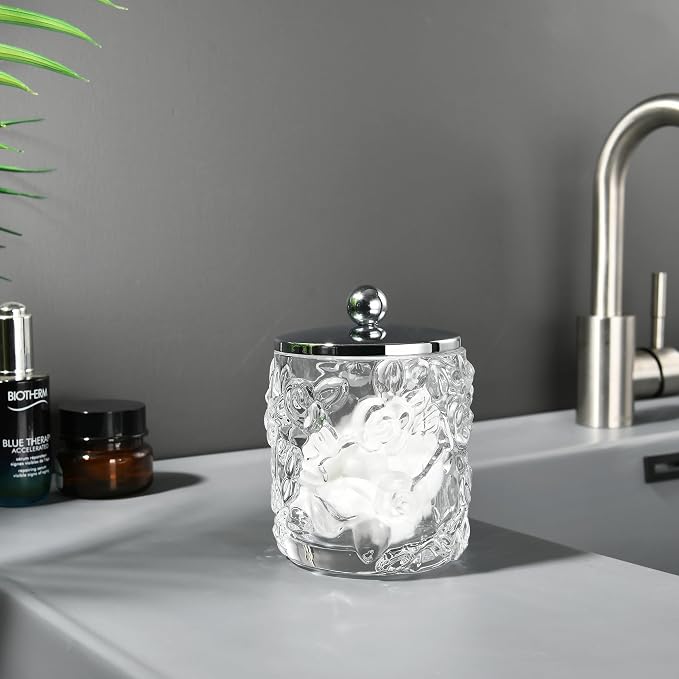 Clear Transparent Apothecary Floral Embossed Glass Jar - Image 8